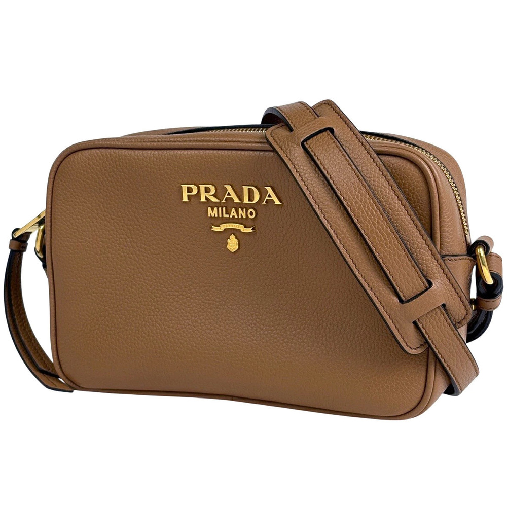 Prada Logo Shoulder Bag Crossbody Leather Brown